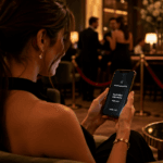 Stylish person using a private dating app on a phone, representing Raya’s exclusive community and selective application process.